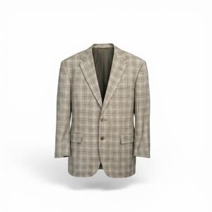 Canali Mens 38R Blazer Sport Coat  Italian Wool Silk Linen Plaid Tan Brown Italy